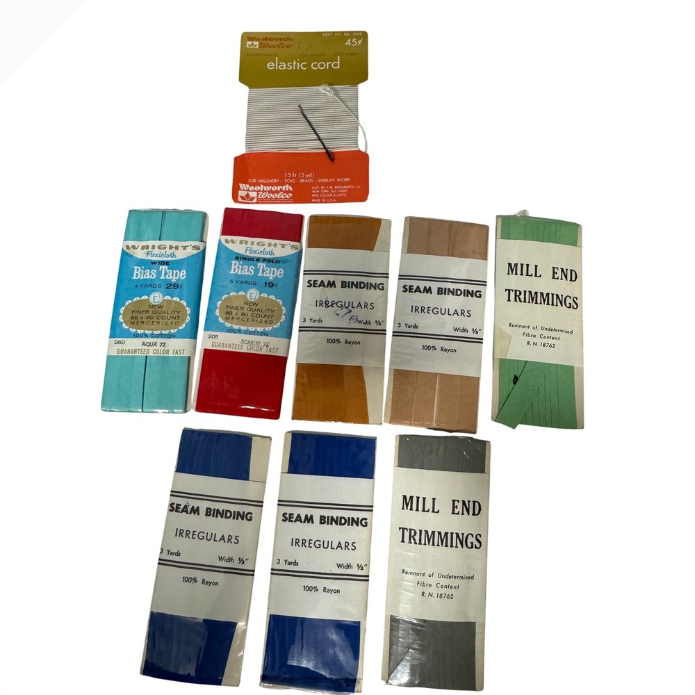 Vintage Wrights Bias Tape Seam Binding Woolworth Elastic Cord Sewing Notions Lot